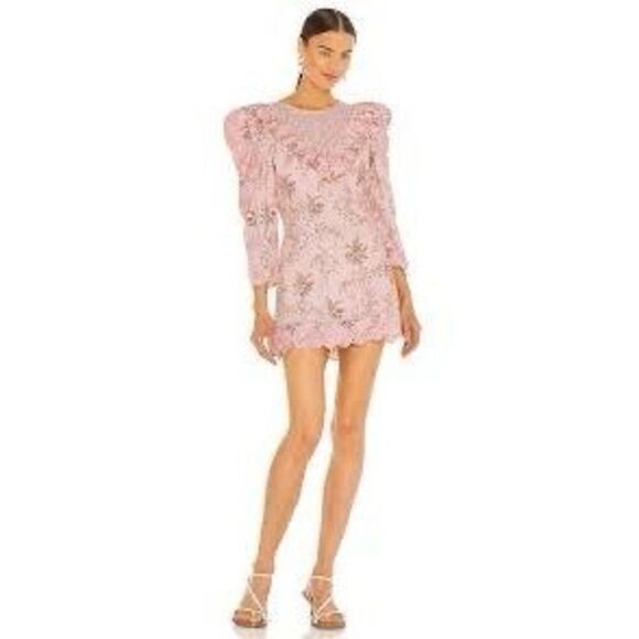 NWT LoveShackFancy Womens Puff Sleeve Cedella Mini Dress Honey Dew Pink Sz 4 - Picture 5 of 15